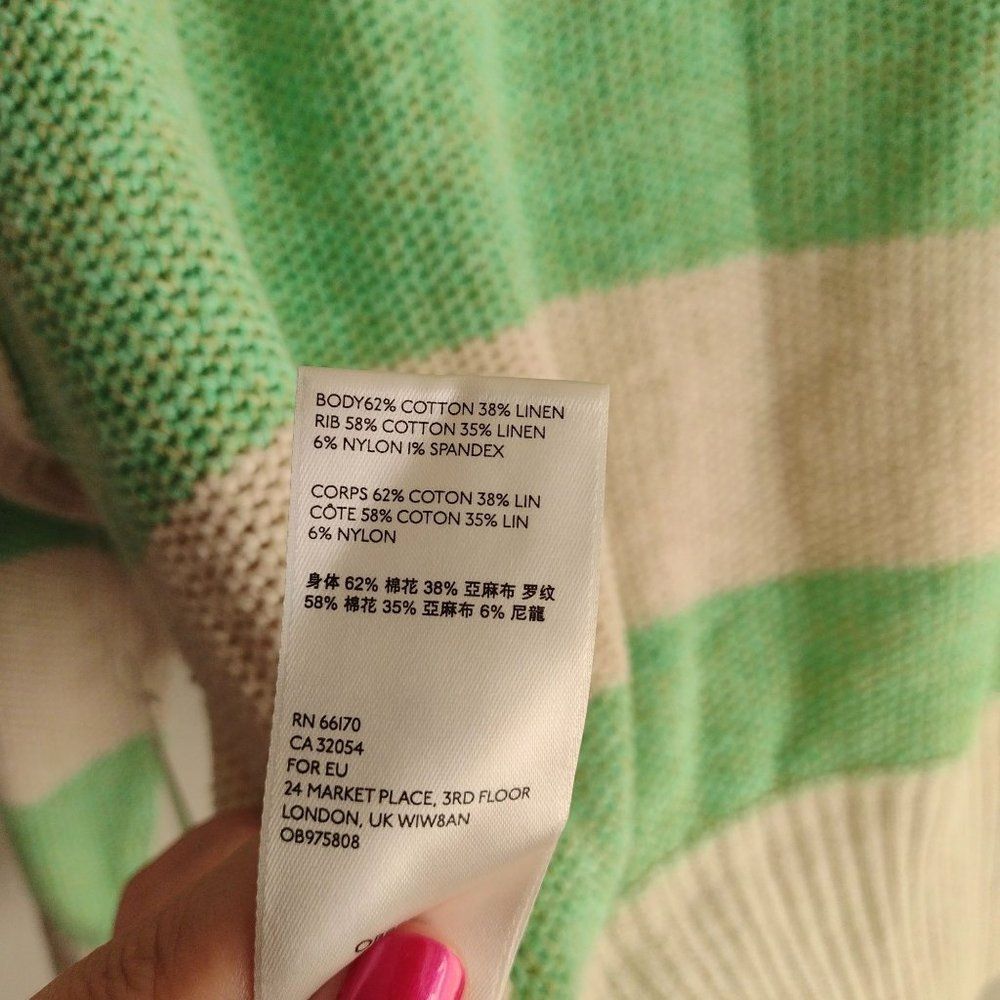 Free People Striped Linen Blend Sweater XS NEW Oversized Green Ivory Pullover - Picture 10 of 11